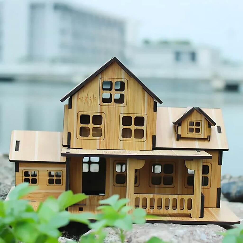 Juego de construcción de casas de madera