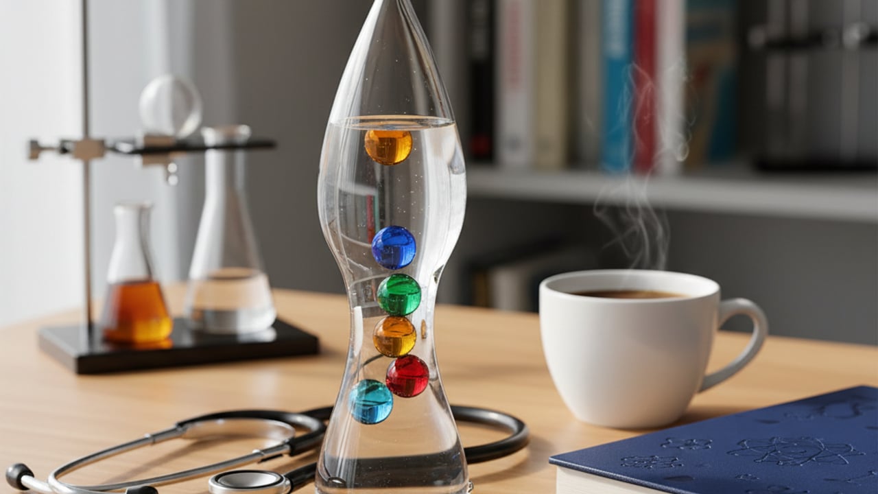 3. Termómetro de Galileo en forma de gota de agua: el guiño científico más elegante