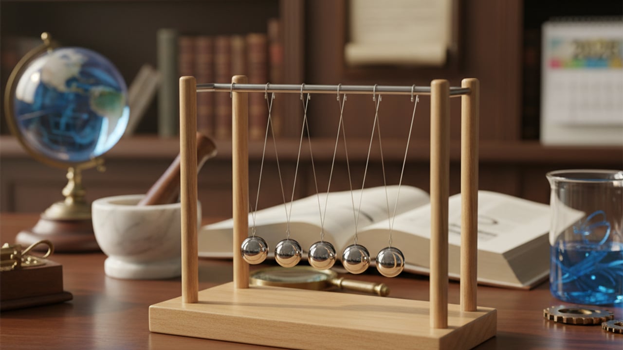 4. Péndulo de Newton de madera: física pura sobre el escritorio