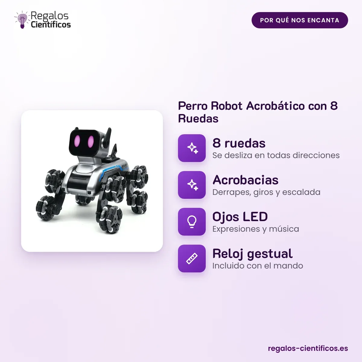 Perro Robot Acrobático Teledirigido con 8 Ruedas