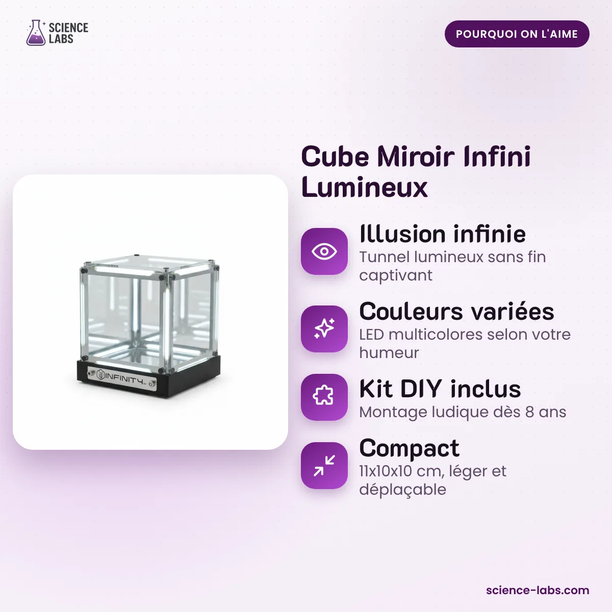 Cubo Espejo Infinito Luminoso Imagen 3