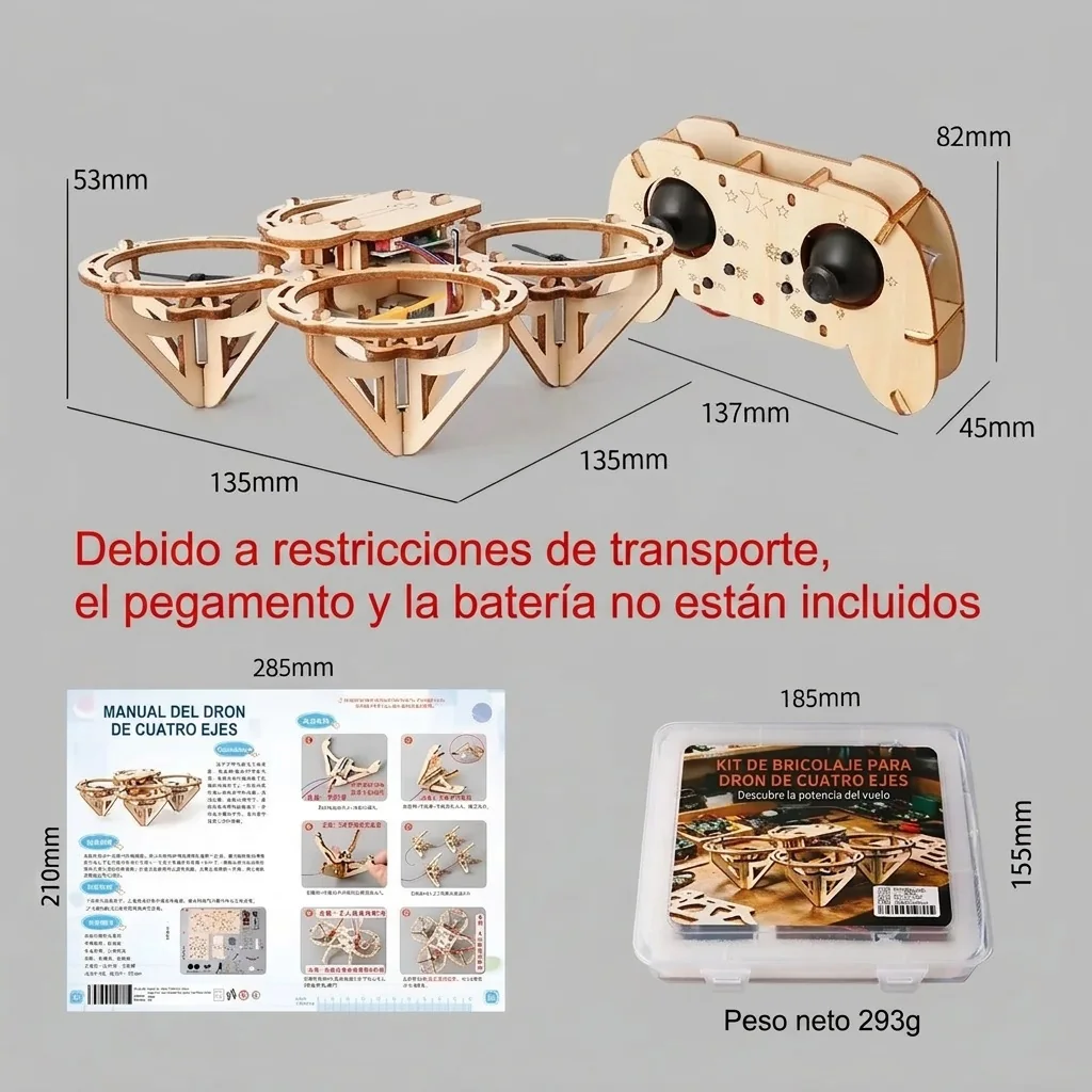 Dron de madera para montar con mando