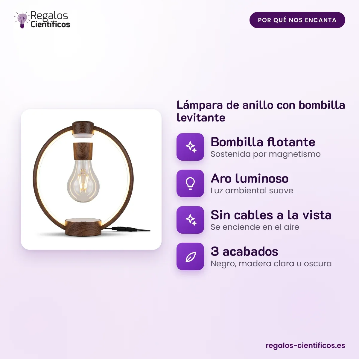Lámpara de anillo con bombilla levitante