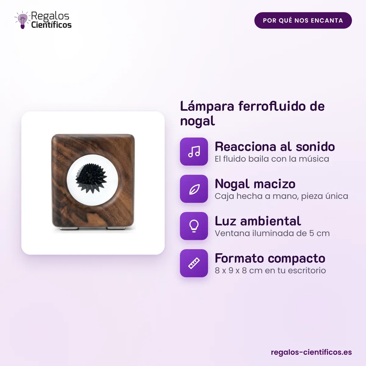 Lámpara ferrofluido de nogal