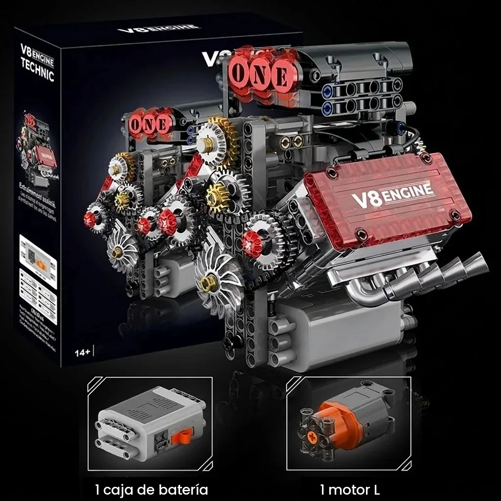 Motor de bloques V8 con culata transparente (478 piezas)