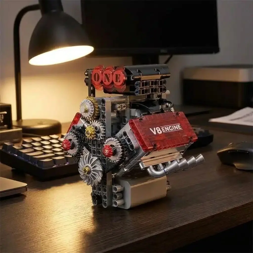 Motor de bloques V8 con culata transparente (478 piezas)