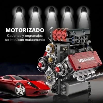 Motor de bloques V8 con culata transparente (478 piezas)