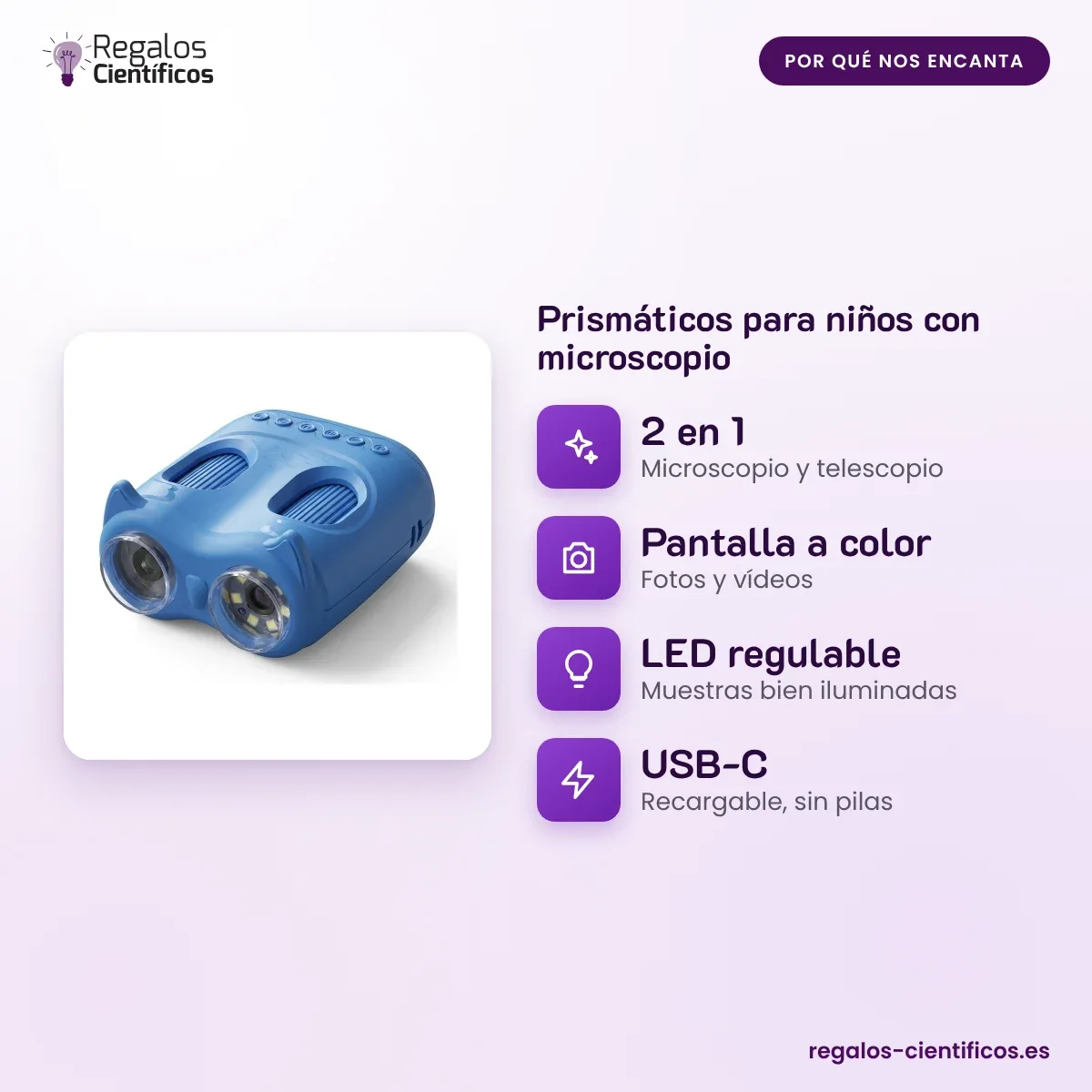 Prismáticos para niños con microscopio