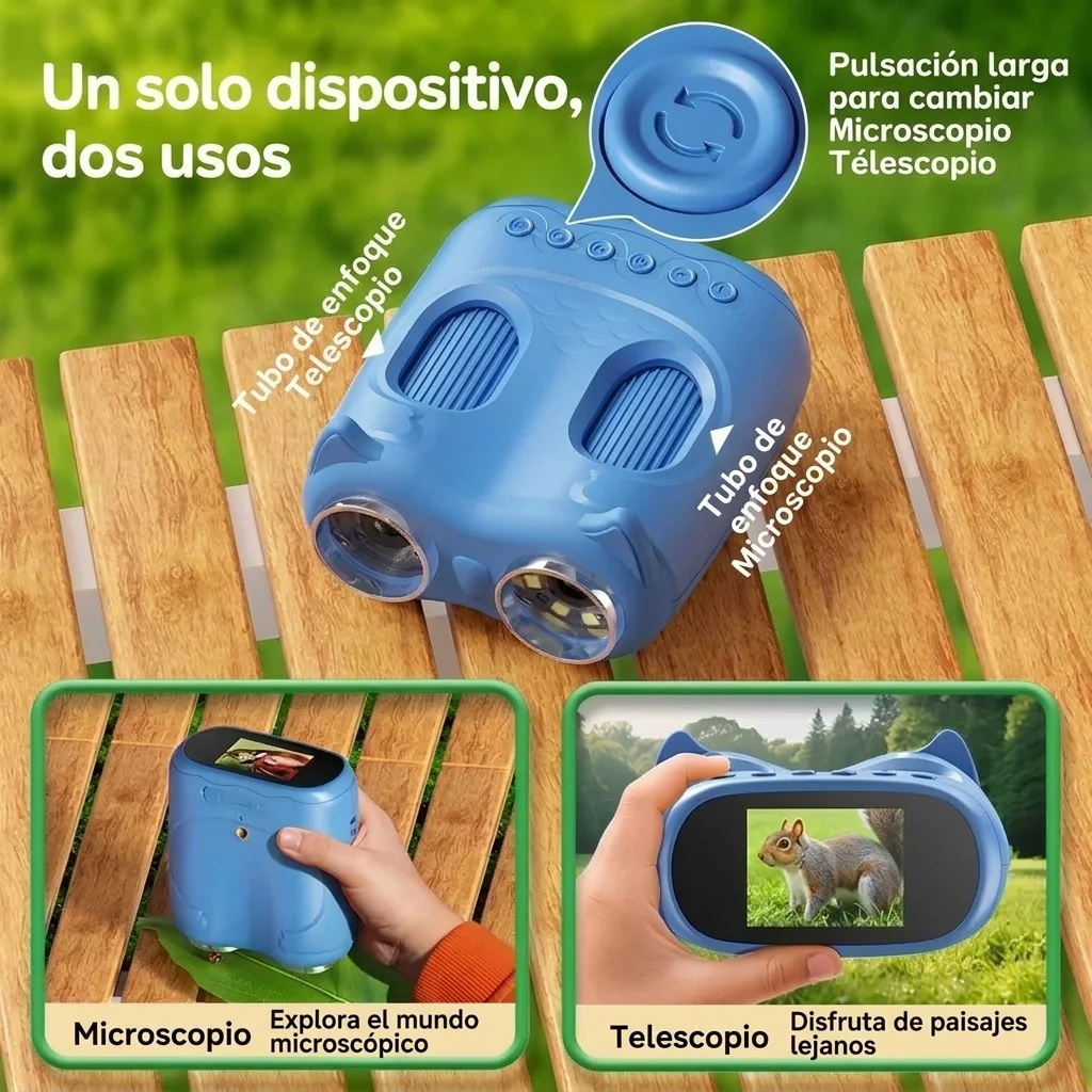 Prismáticos para niños con microscopio 2 en 1 y pantalla
